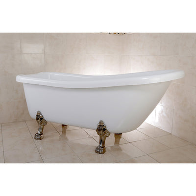 69" Large White Slipper Acrylic Clawfoot Bath Tub with Satin Nickel Lion Feet