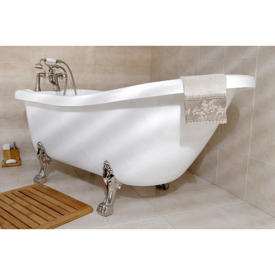 69" Large White Slipper Acrylic Clawfoot Bath Tub with Satin Nickel Lion Feet