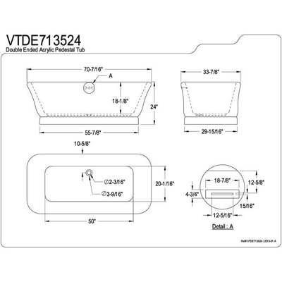 71" Contemporary Pedestal Double Ended White Acrylic Freestanding Bath Tub