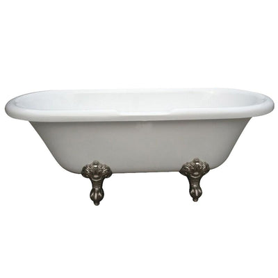 67" Double Ended Acrylic Freestanding Clawfoot Tub w/ Satin Nickel Lion Feet