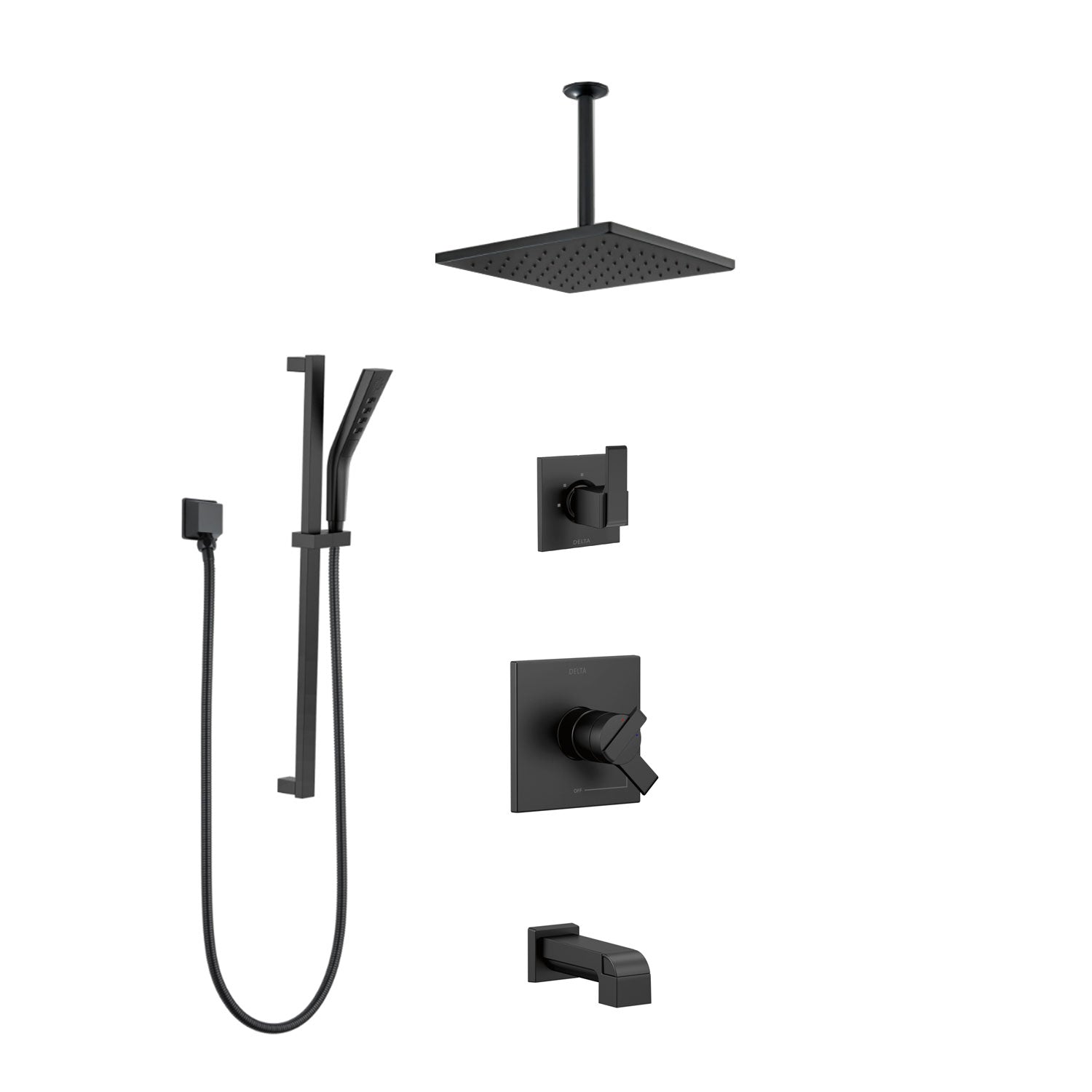 Custom Delta Matte Black Finish Ara Tub and Shower System with Hand Shower and 11-3/4" Rain Showerhead CUSTOM727V