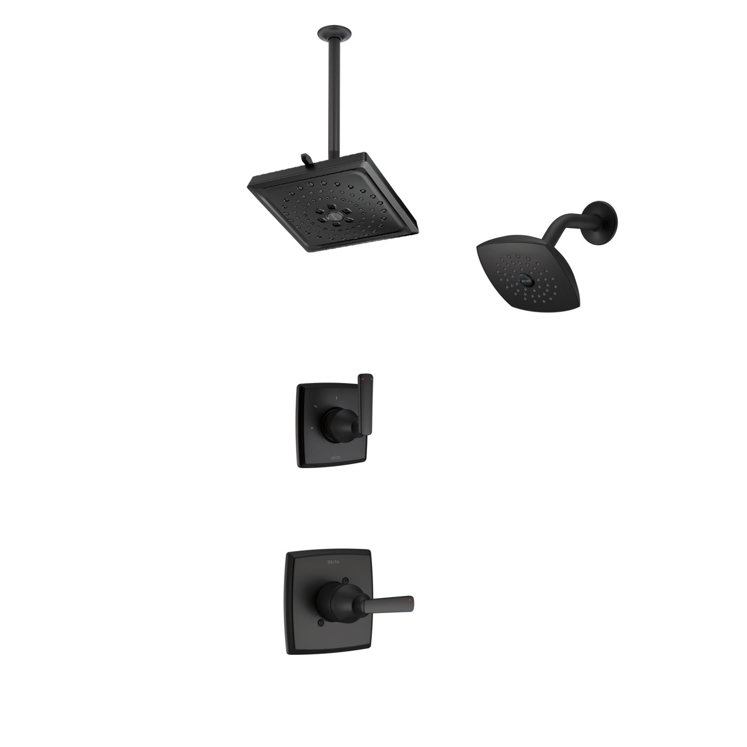 Delta Ashlyn Matte Black Finish Shower System with Control Handle, 3-Setting Diverter, Showerhead, and Ceiling Mount Showerhead CUSTOM723V