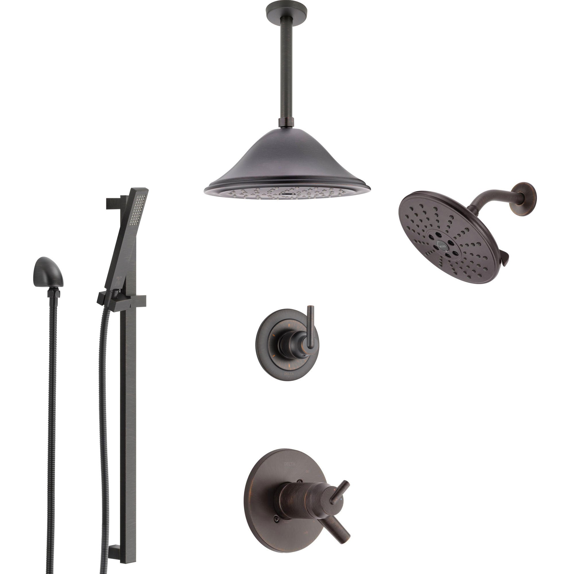 Custom Delta Venetian Bronze Hand Shower with Trinsic Controls, Ceiling Mount Rain Showerhead, Wall Mount Showerhead, and Hand Shower CUSTOM688V