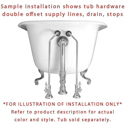 Nickel Clawfoot Tub Hardware Kit Drain, Double Offset Supply lines, Cross Stops